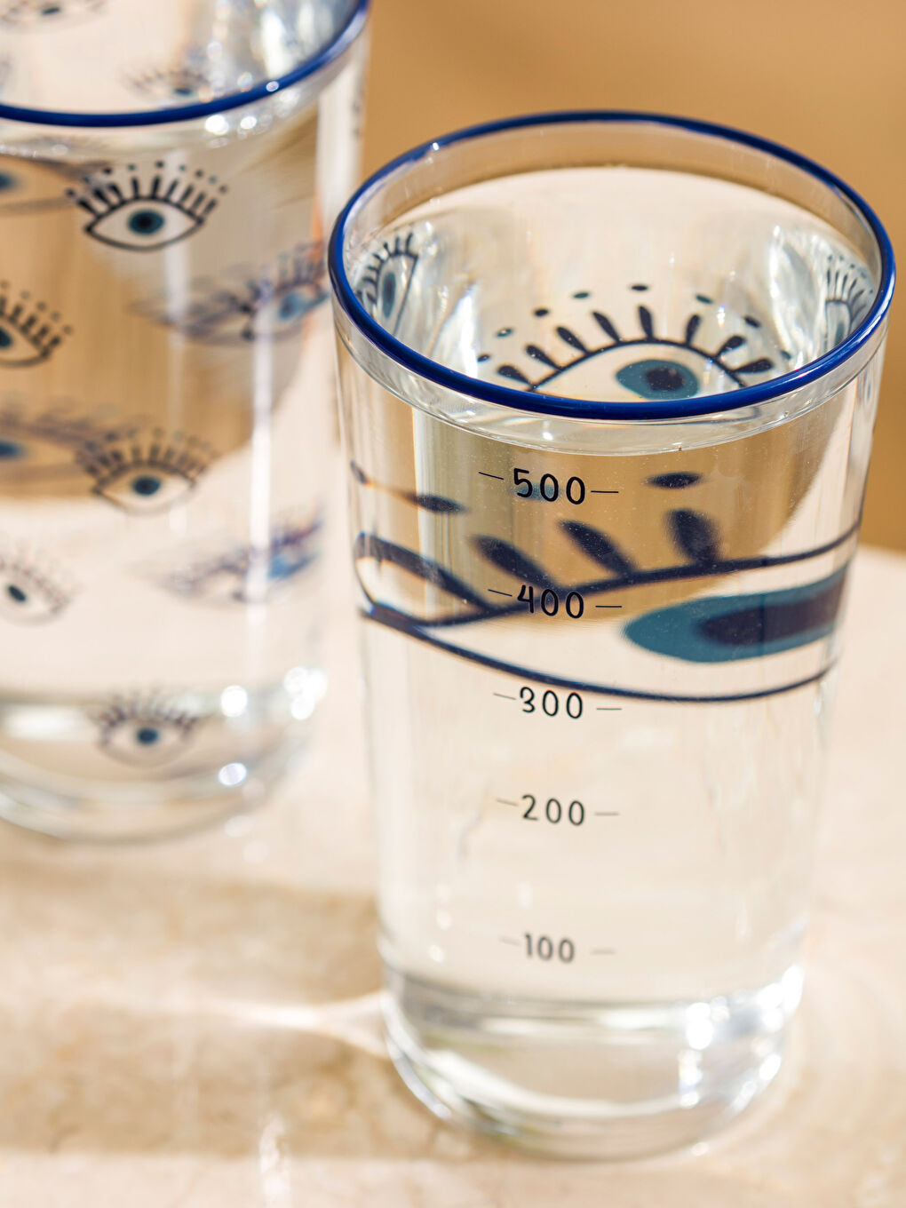 Mavi Göz Baskılı Cam Bardak 2'li 570 ml-3