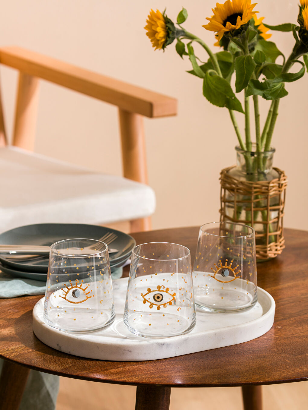 LCW HOME Göz Baskılı Cam Bardak 3'lü 380 ml -S4HE87Z8-F9C