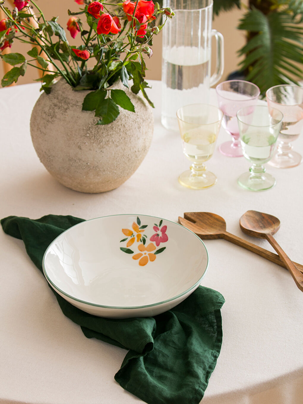 Karışık Çiçek Baskılı Seramik Salata Kasesi 26 cm