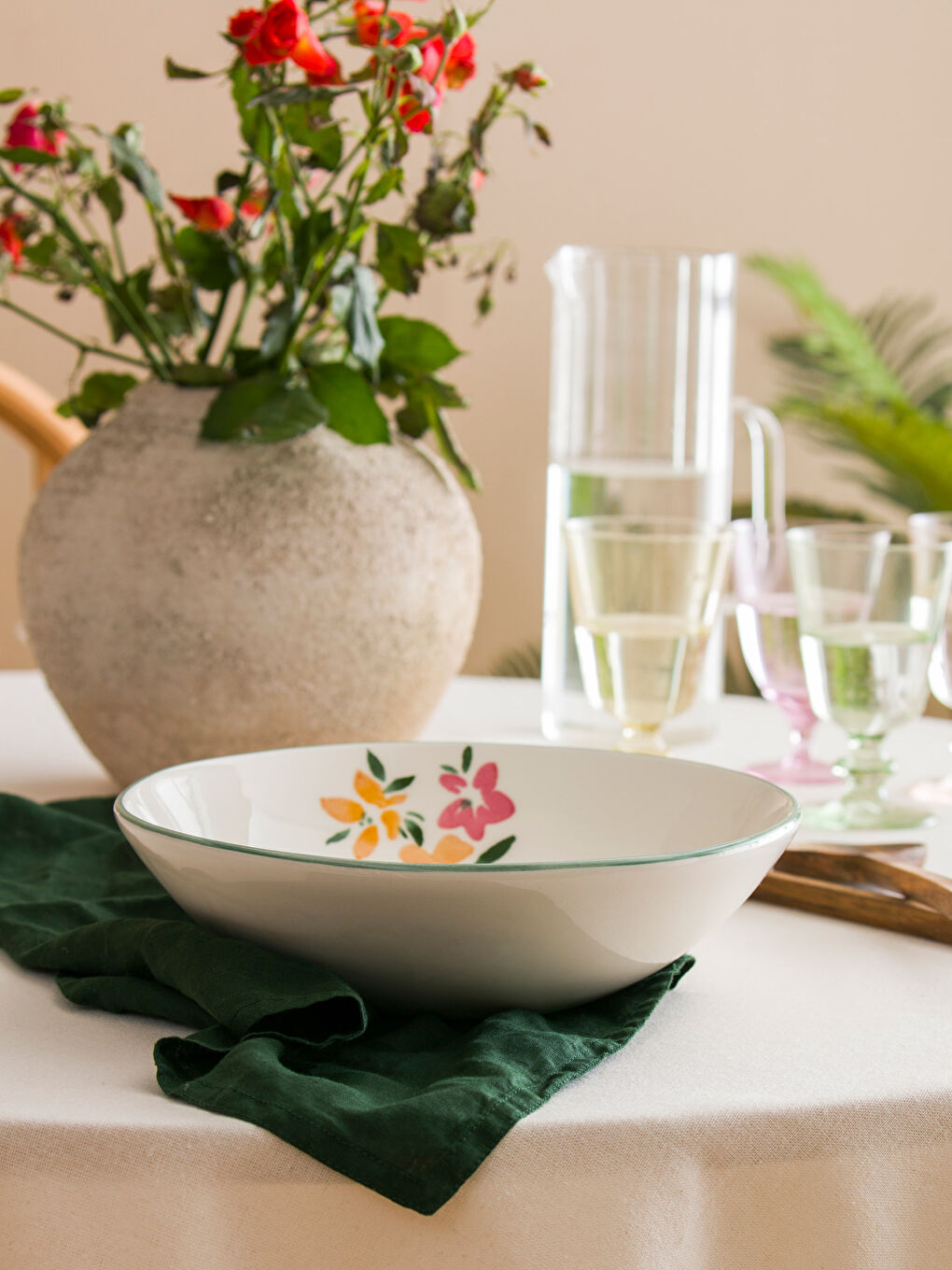 Karışık Çiçek Baskılı Seramik Salata Kasesi 26 cm-1