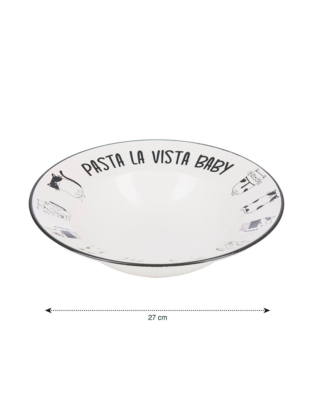 Siyah Yazı Baskılı Seramik Çukur Tabak 27 cm-3