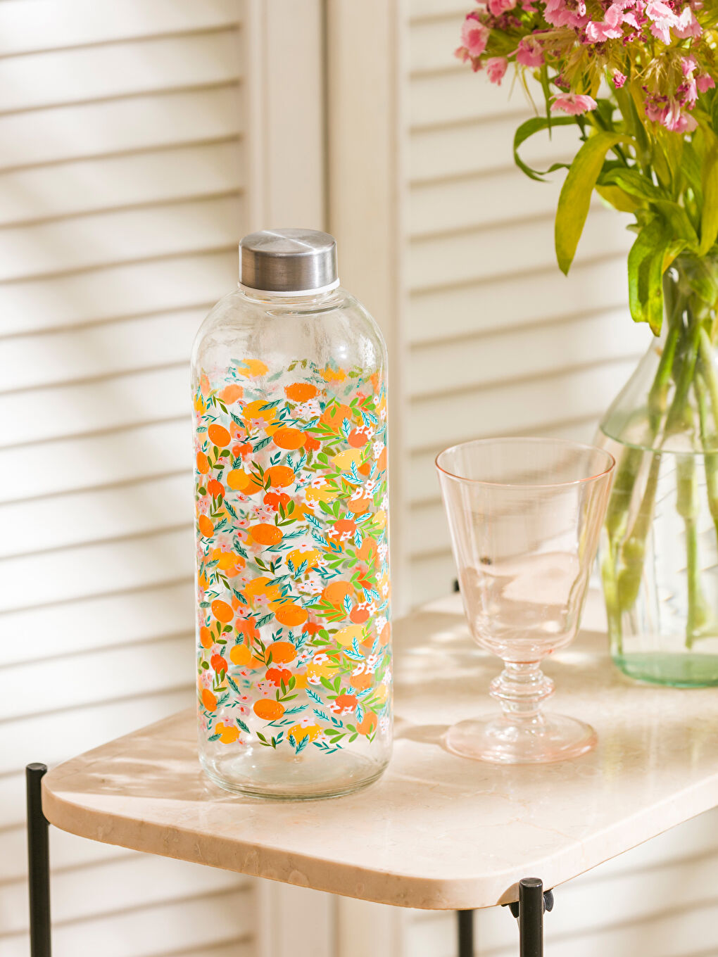 Karışık Çiçek Baskılı Cam Şişe 650 ml-2