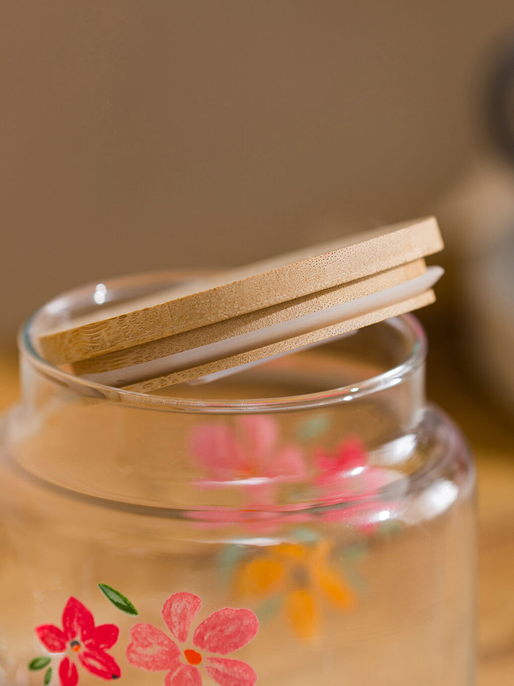 Karışık Çiçek Baskılı Cam Saklama Kabı 635 ml-2