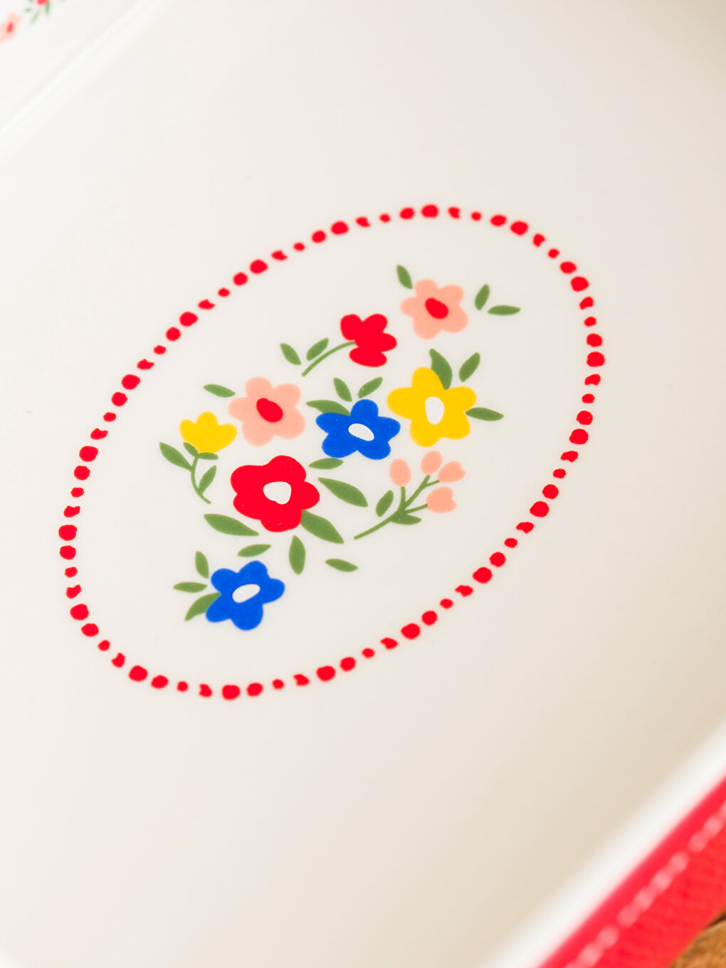 Kırmızı Çiçek Desenli Seramik Fırın Kabı-2