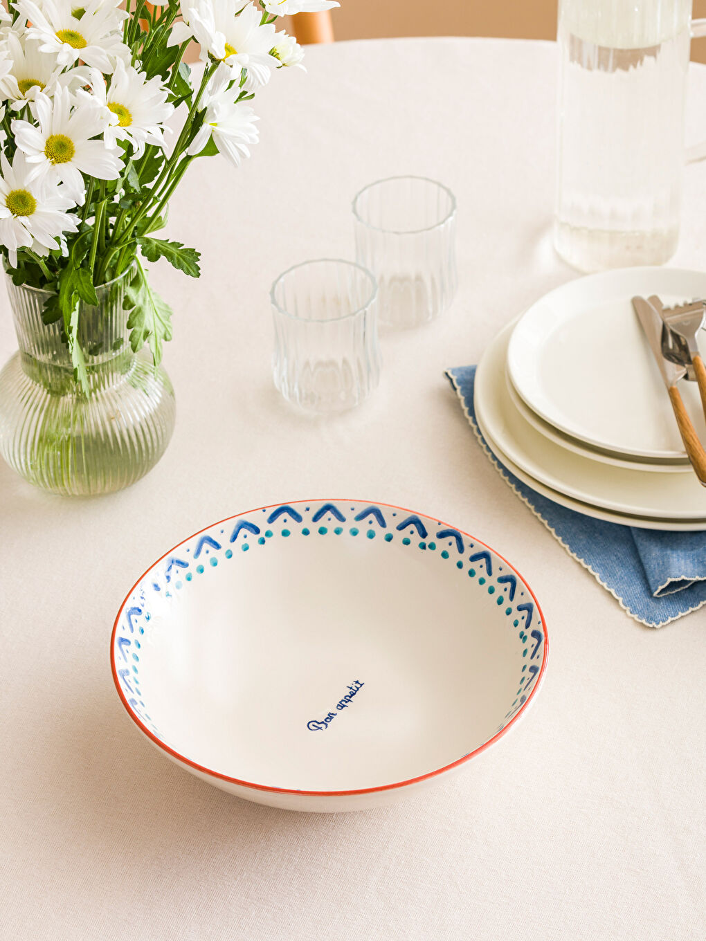 Karışık Baskılı Seramik Salata Kasesi 26 cm