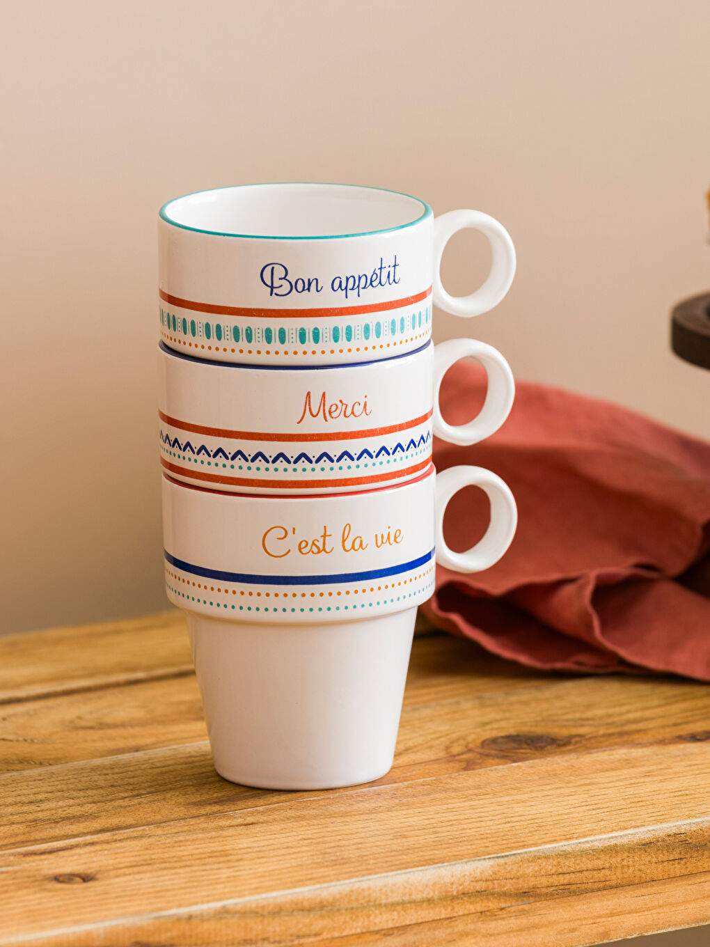 Karışık Yazı Baskılı Seramik Kupa 3'lü 280 ml