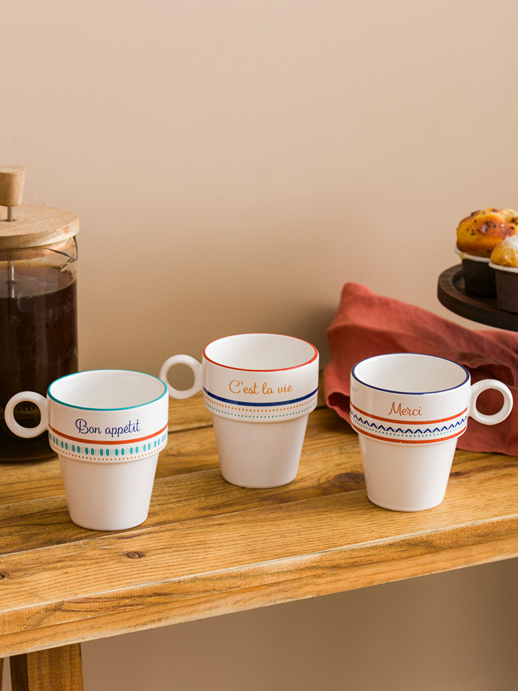 Karışık Yazı Baskılı Seramik Kupa 3'lü 280 ml-1