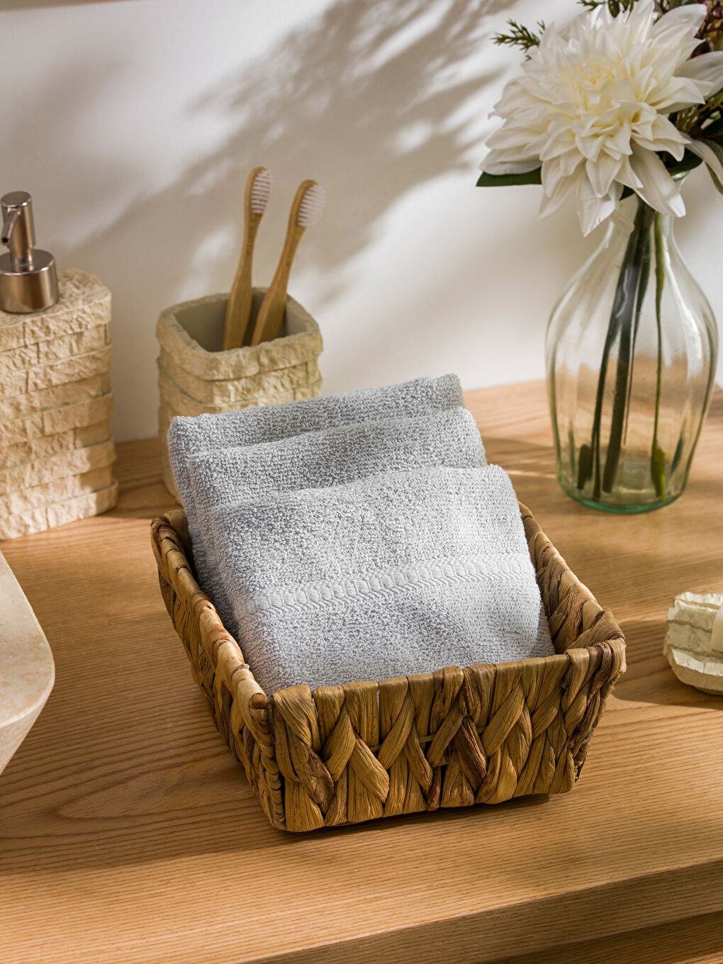 Gri Pamuklu El Havlusu Seti 3'lü