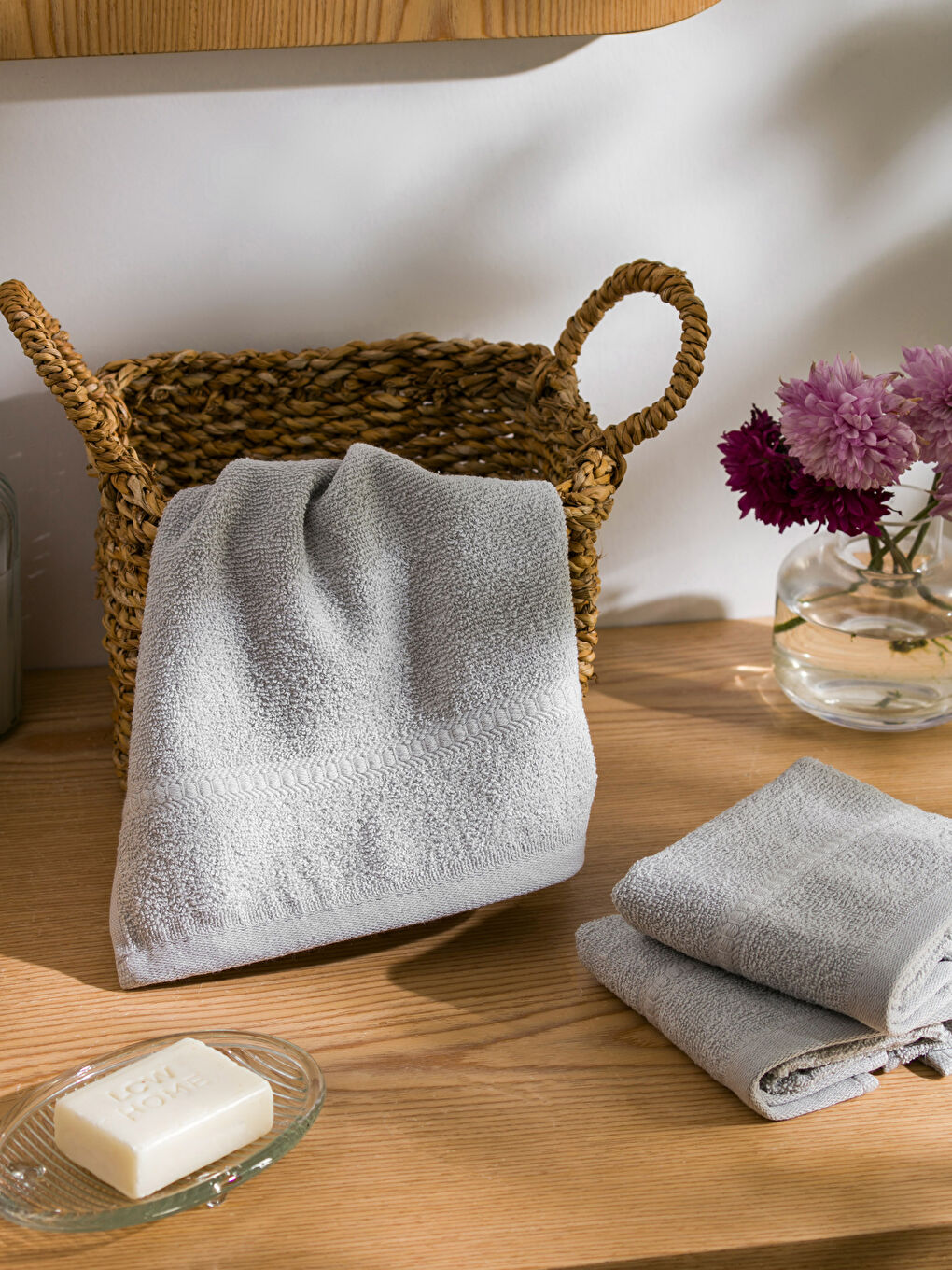 Gri Pamuklu El Havlusu Seti 3'lü-1