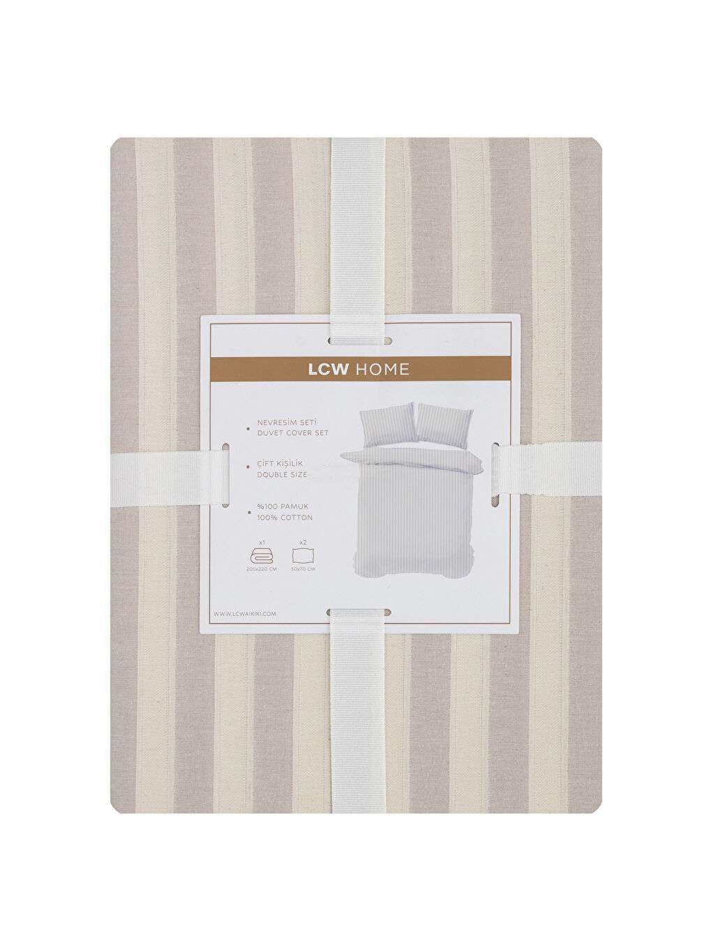 Bej Çizgi Desenli Çift Kişilik Nevresim Seti-6