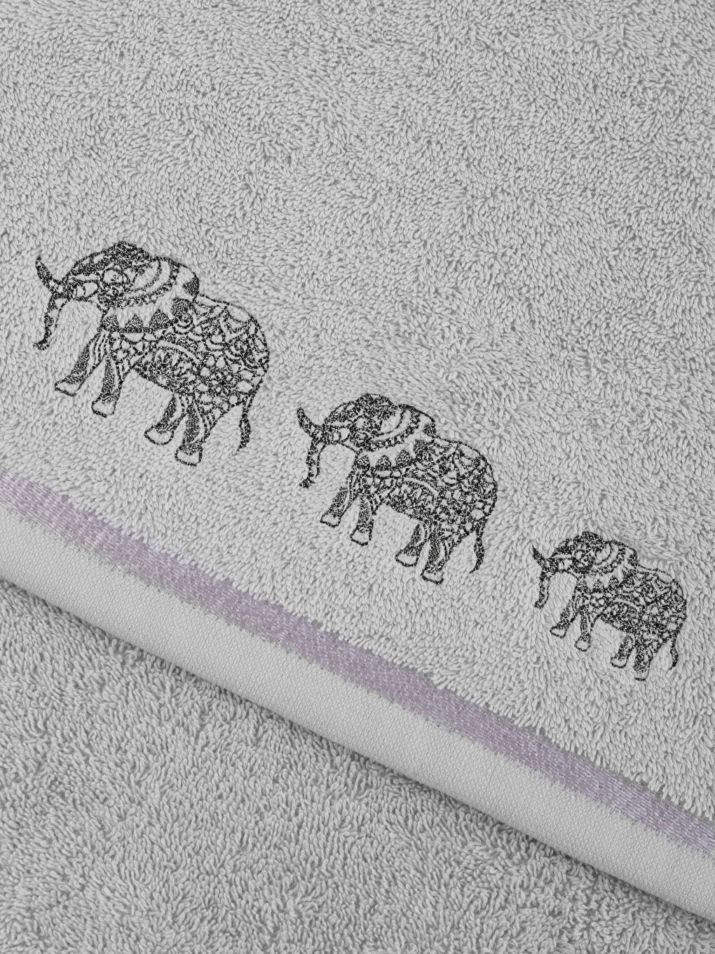 Gri Fil Nakışlı Yüz Havlusu 50x80 cm-3