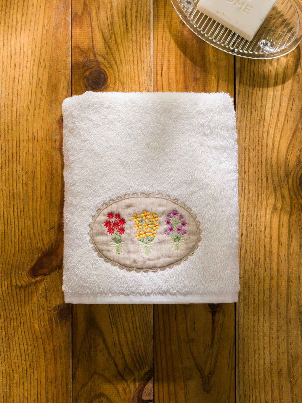 LCW HOME Ekru Çiçek Nakışlı Yüz Havlusu 50x80 cm - 2