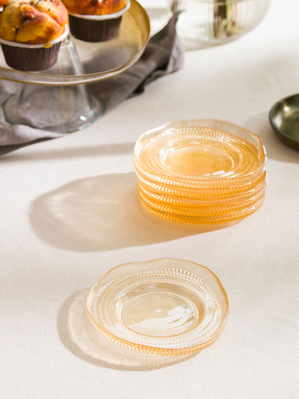 Sarı Cam Çay Tabağı 6'lı 11 cm