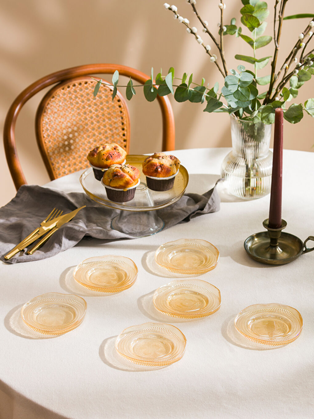 Sarı Cam Çay Tabağı 6'lı 11 cm-1