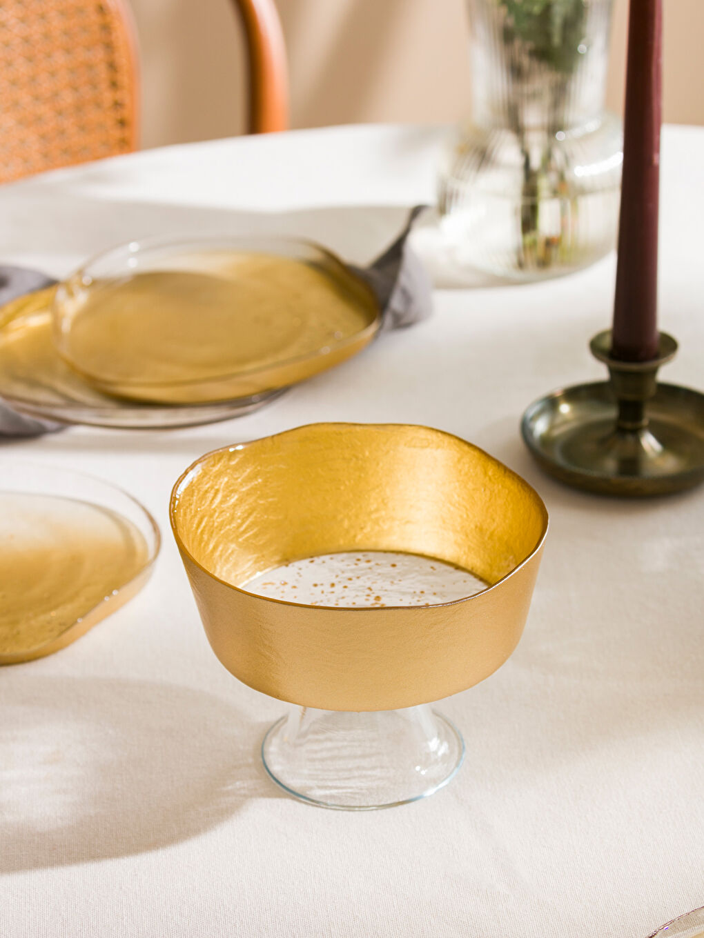 Sarı Cam Ayaklı Sunumluk 16 cm