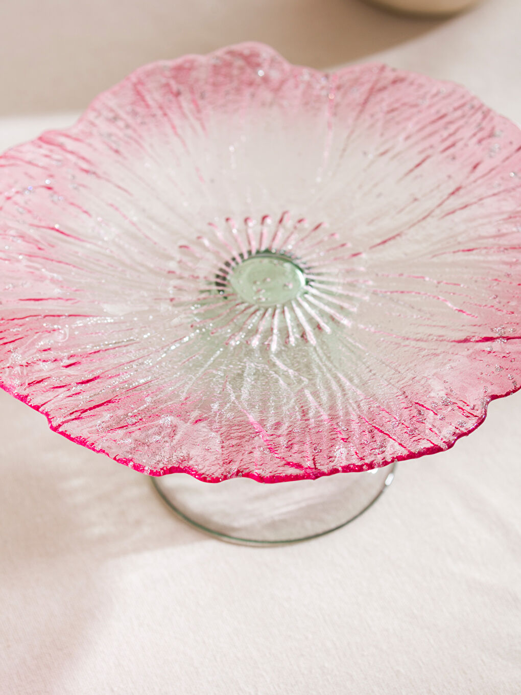 Pembe Ayaklı Cam Sunumluk 21 cm-2