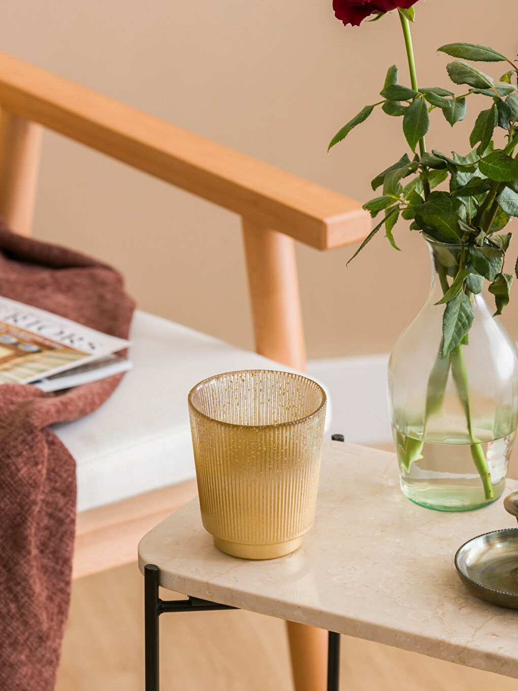 Sarı Dekoratif Cam Mumluk 10 cm