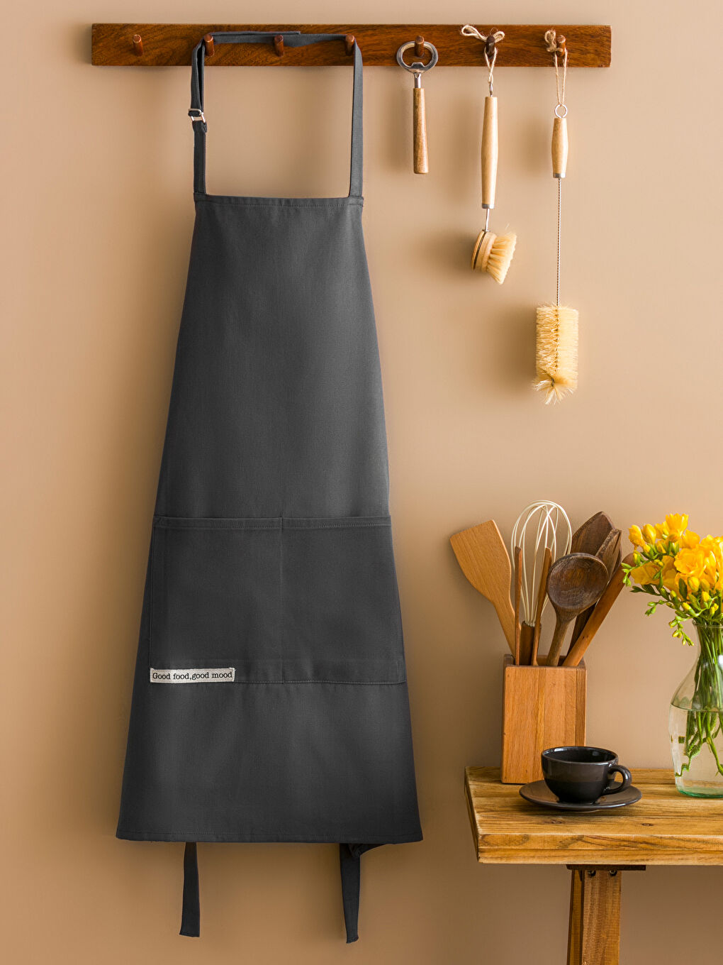 Antrasit Düz Pamuklu Mutfak Önlüğü