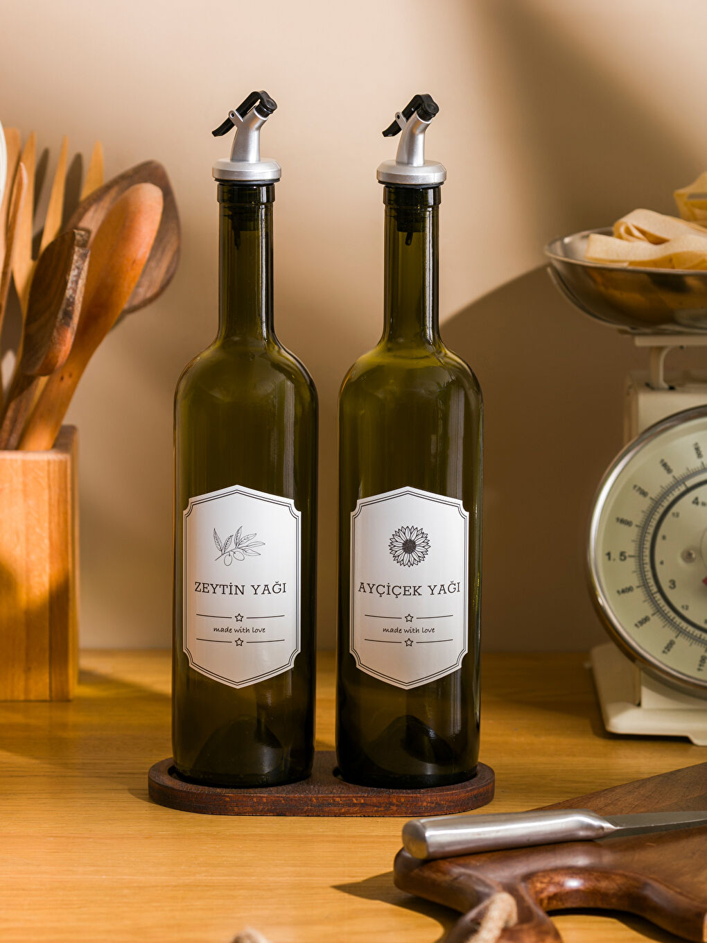 Yeşil Cam Kapaklı Yağdanlık 2'li 750 ml