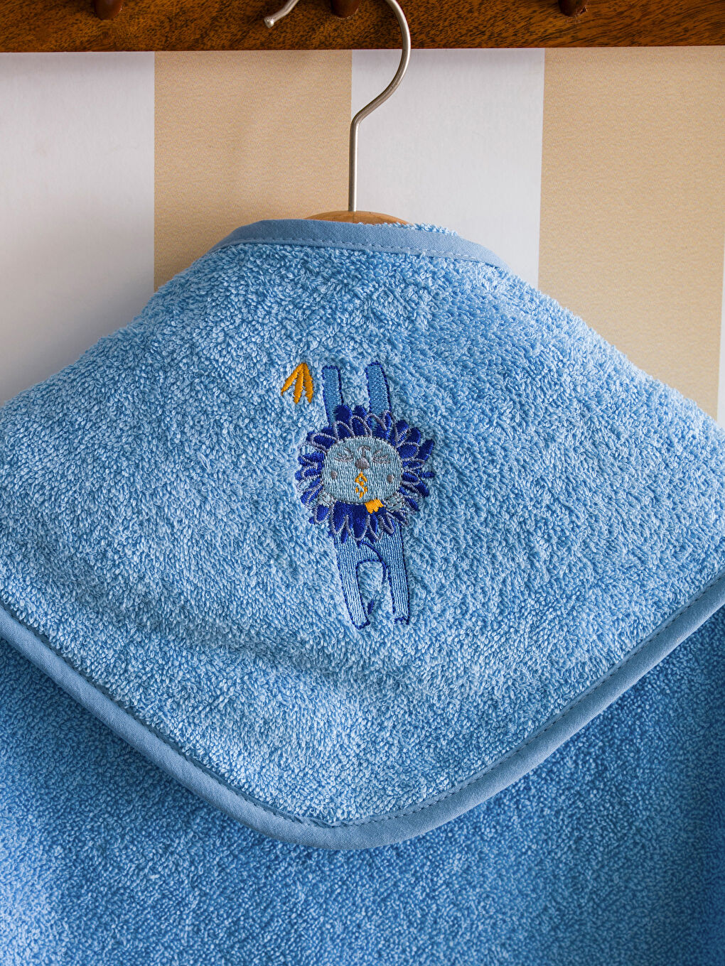 Mavi Kapüşonlu Erkek Bebek Bornoz-1