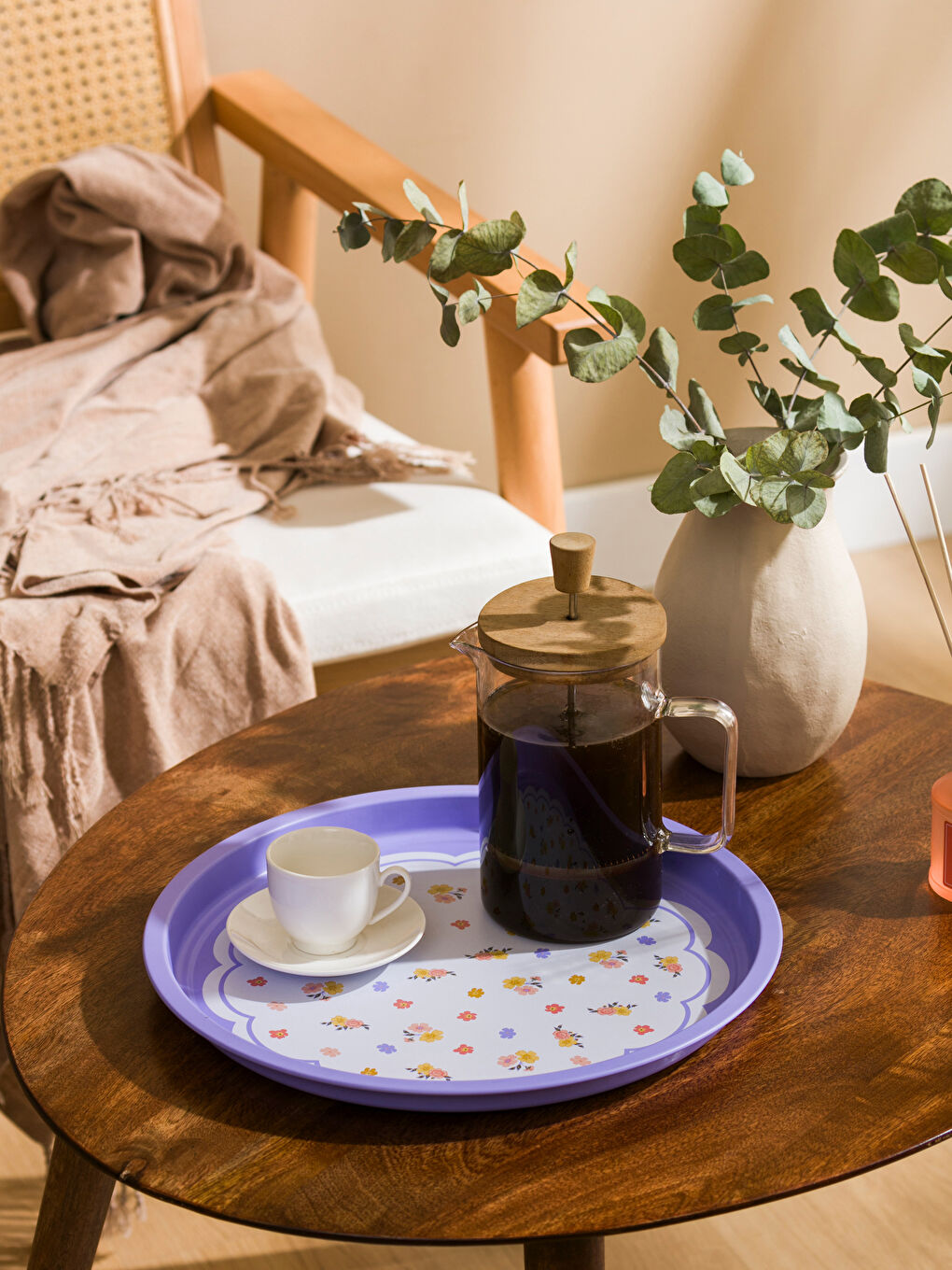 Karışık Çiçek Baskılı Metal Tepsi 34 cm