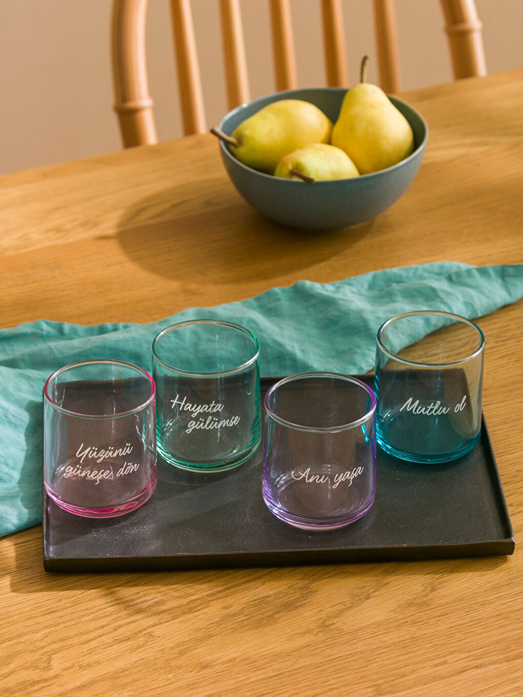 Karışık Yazı Baskılı Cam Bardak 4'lü 260 ml-1