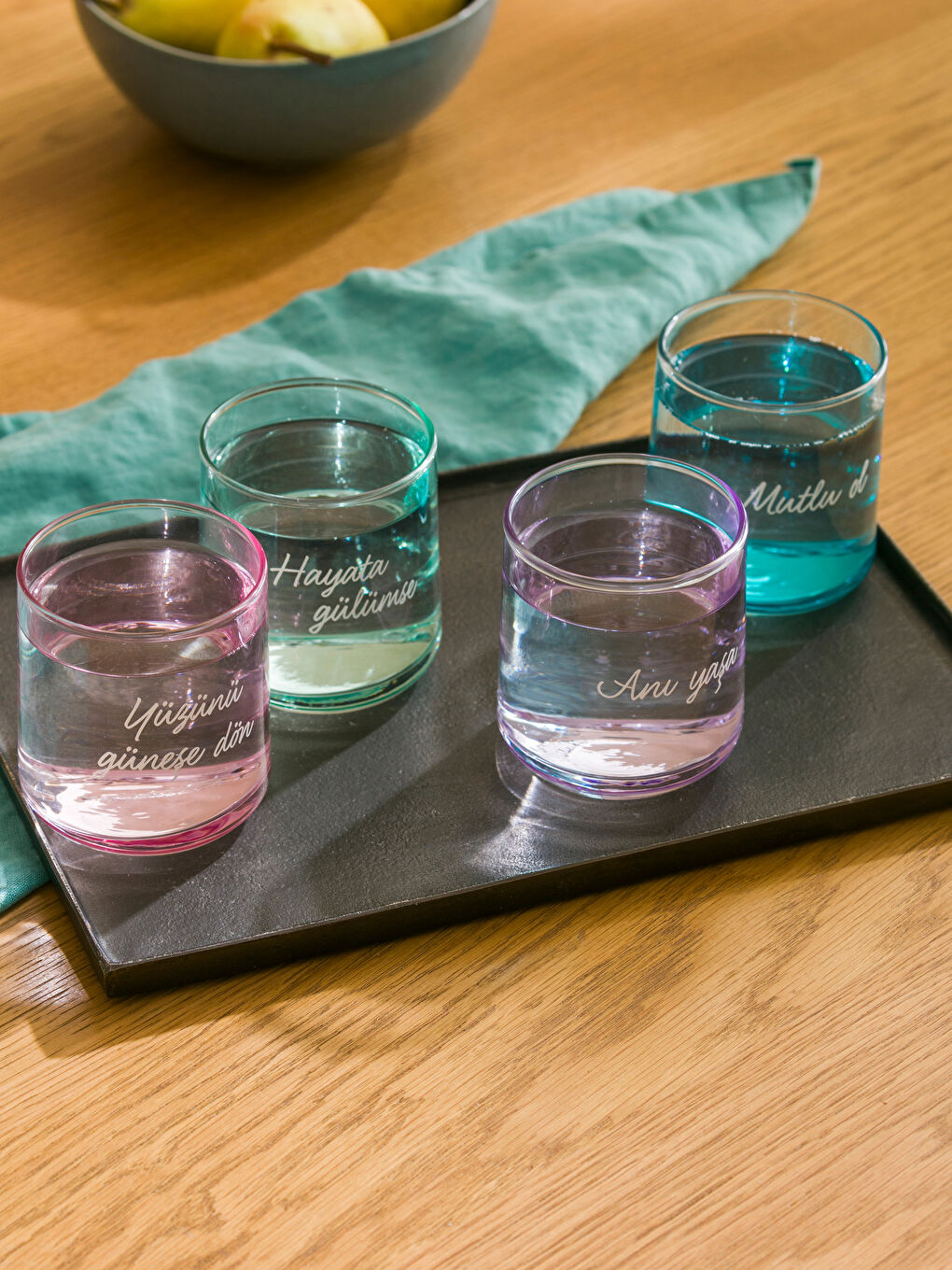 Karışık Yazı Baskılı Cam Bardak 4'lü 260 ml-2