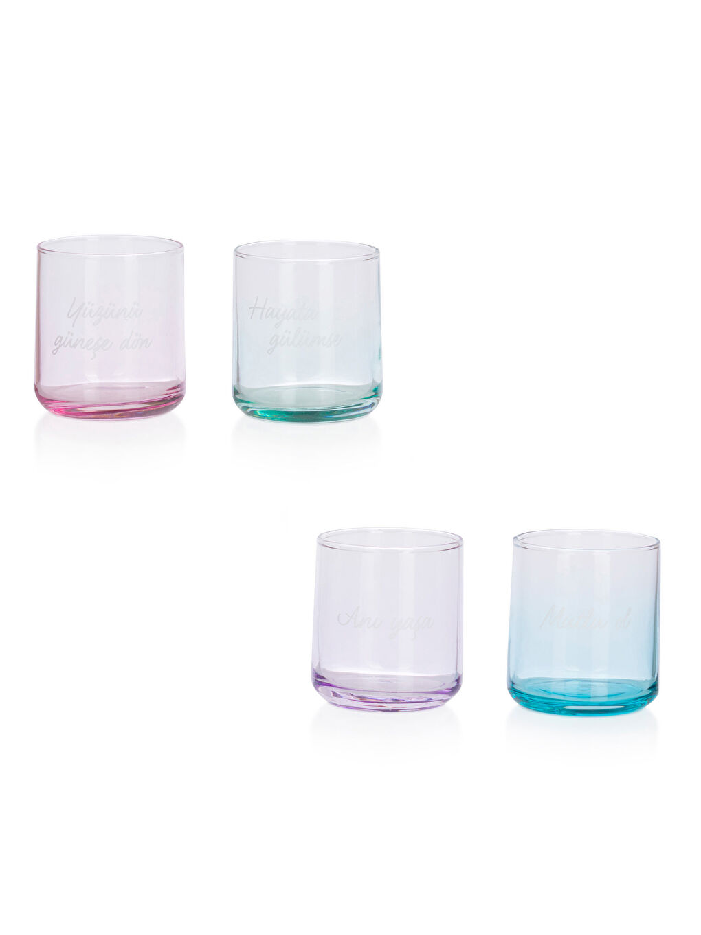 Karışık Yazı Baskılı Cam Bardak 4'lü 260 ml-4