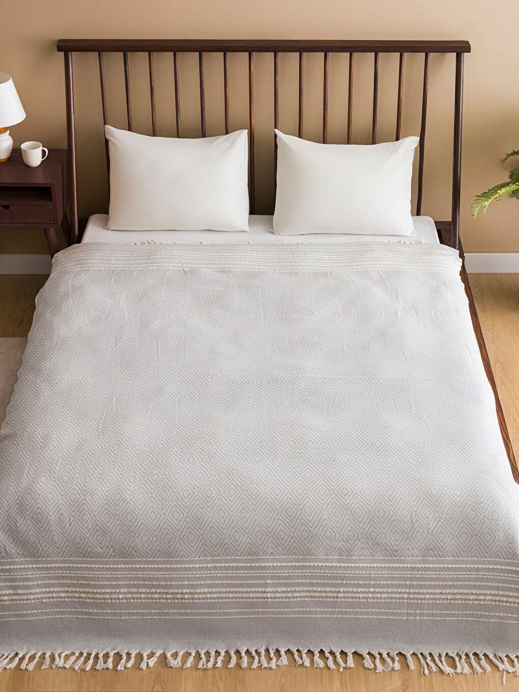 Gri Desenli Çift Kişilik Pike 180x230 cm-1