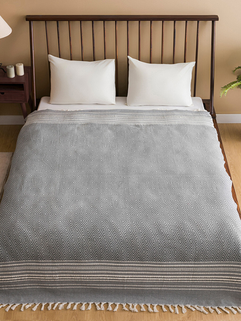 Antrasit Desenli Çift Kişilik Pike 180x230 cm-1