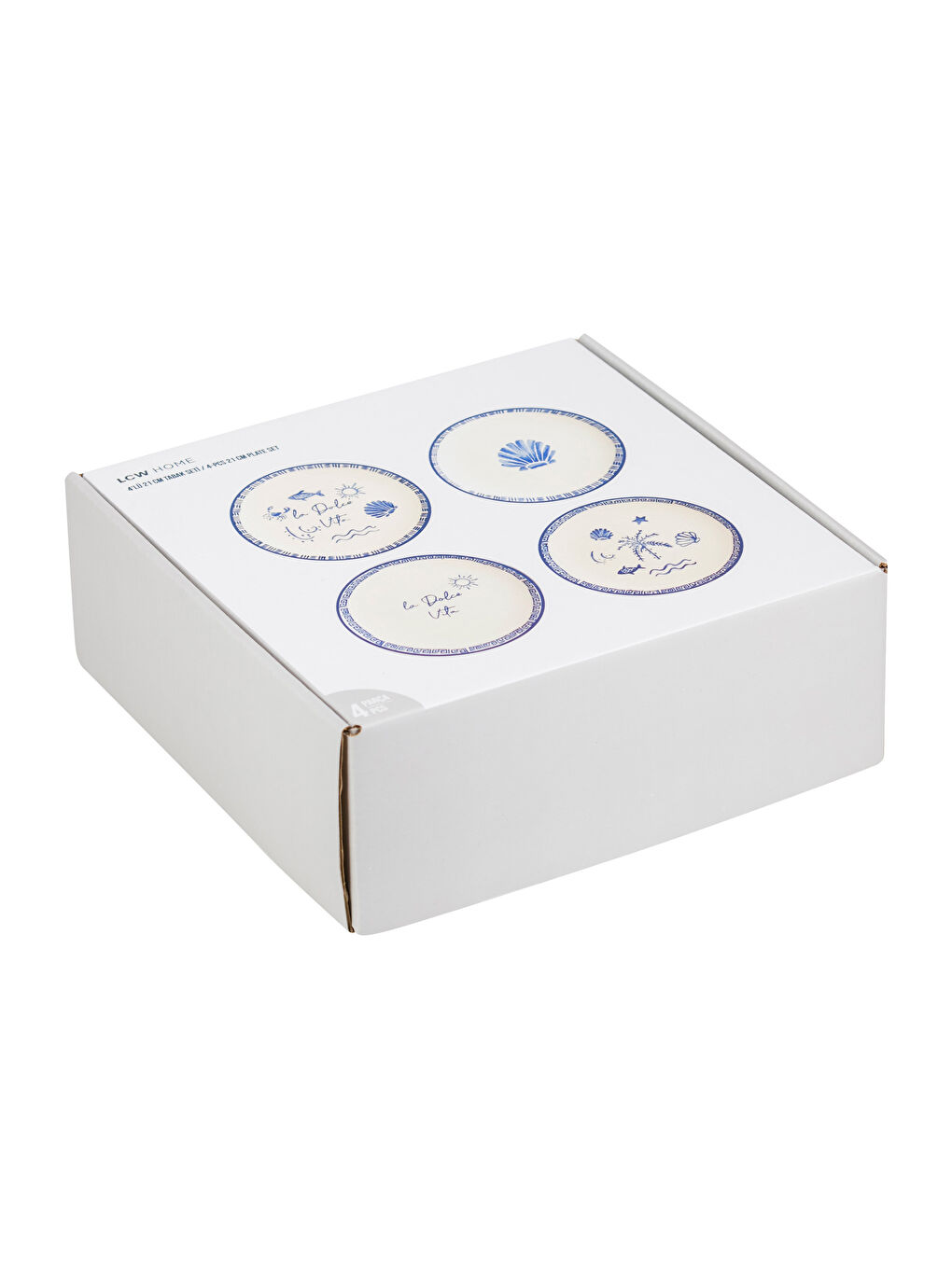 Mavi Baskılı Seramik Pasta Tabağı Seti 4'lü 21 cm-3