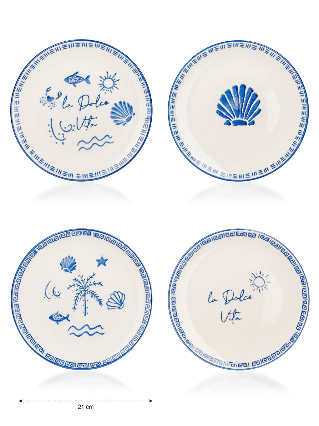 Mavi Baskılı Seramik Pasta Tabağı Seti 4'lü 21 cm-4