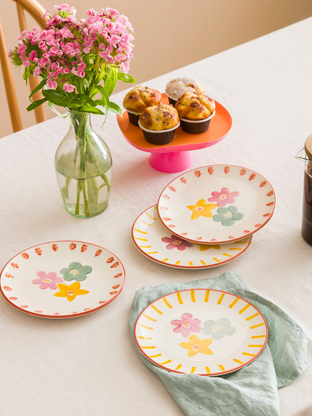 Karışık Çiçek Baskılı Pasta Tabağı 4'lü 21 cm