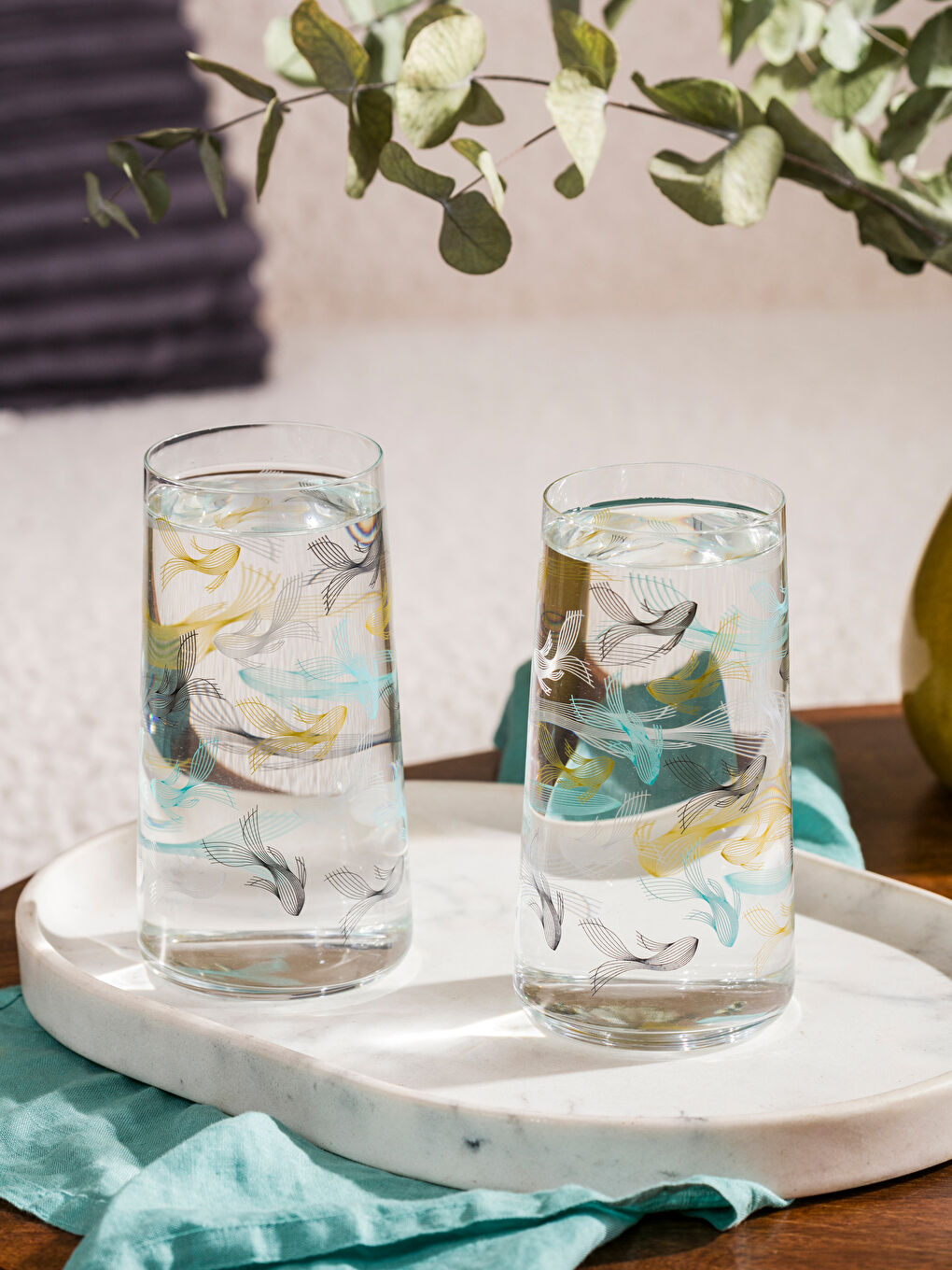 Karışık Balık Baskılı Cam Bardak 540 Ml 2'li