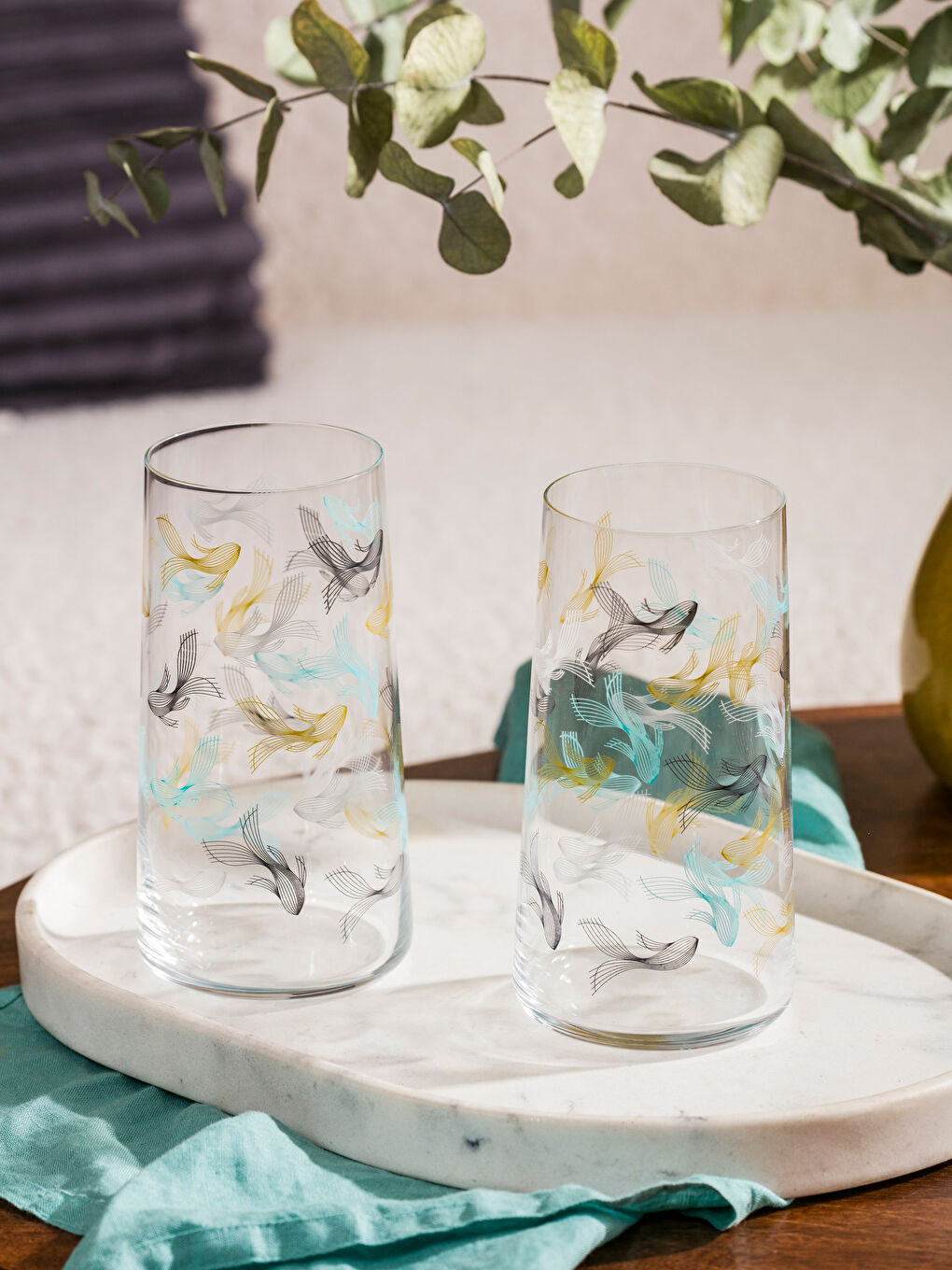 Karışık Balık Baskılı Cam Bardak 540 Ml 2'li-1