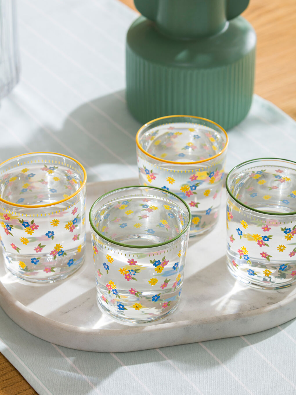 Karışık Çiçek Baskılı Cam Bardak Seti 4'lü 380 ml-2