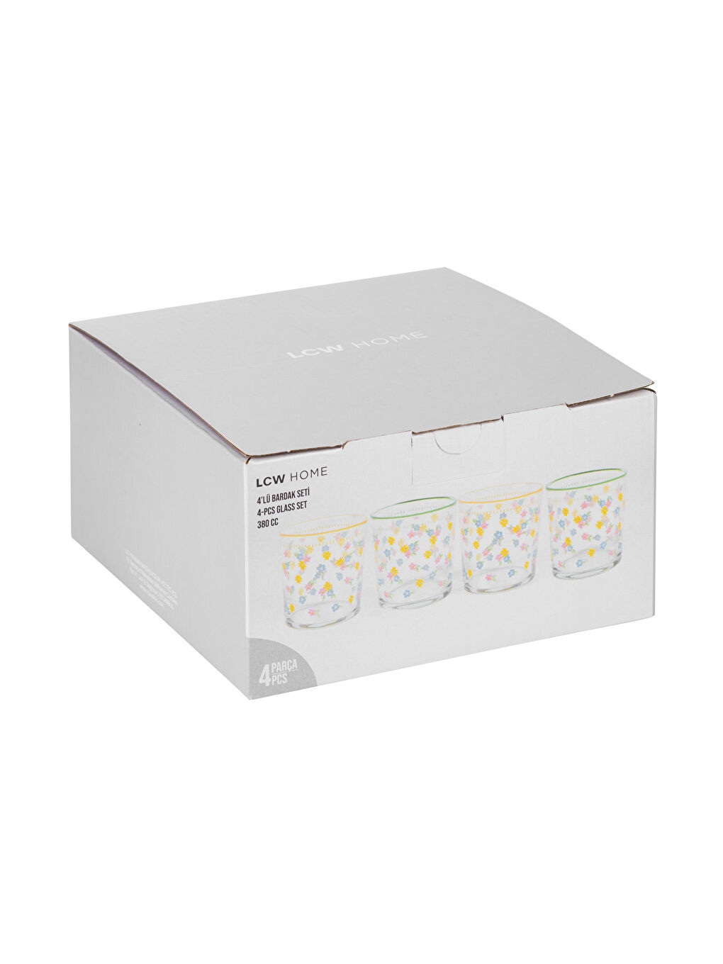 Karışık Çiçek Baskılı Cam Bardak Seti 4'lü 380 ml-3