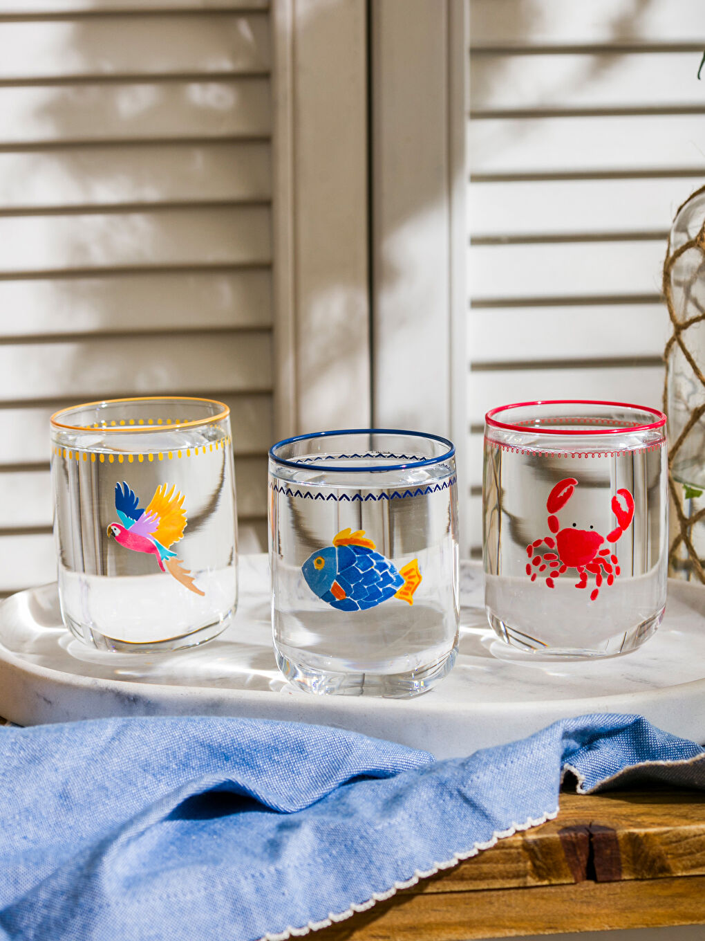 Karışık Balık Baskılı Cam Bardak 3'lü 280 ml