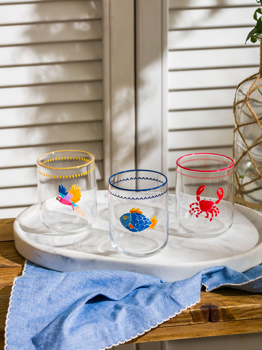 Karışık Balık Baskılı Cam Bardak 3'lü 280 ml-1