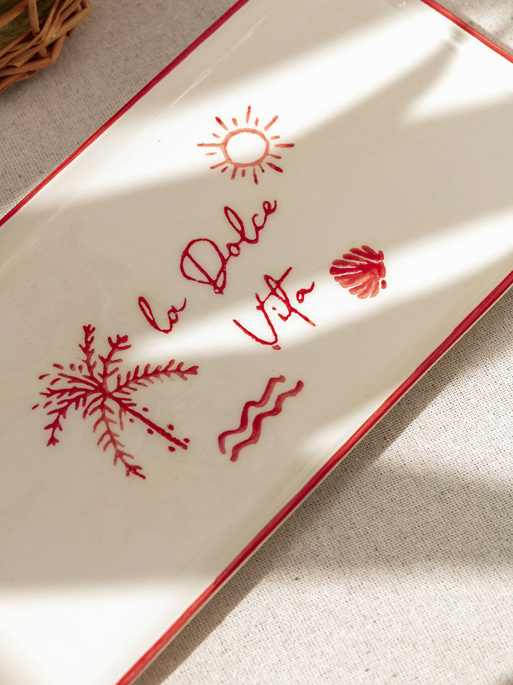 Ekru Baskılı Seramik Kayık Tabak 29 cm