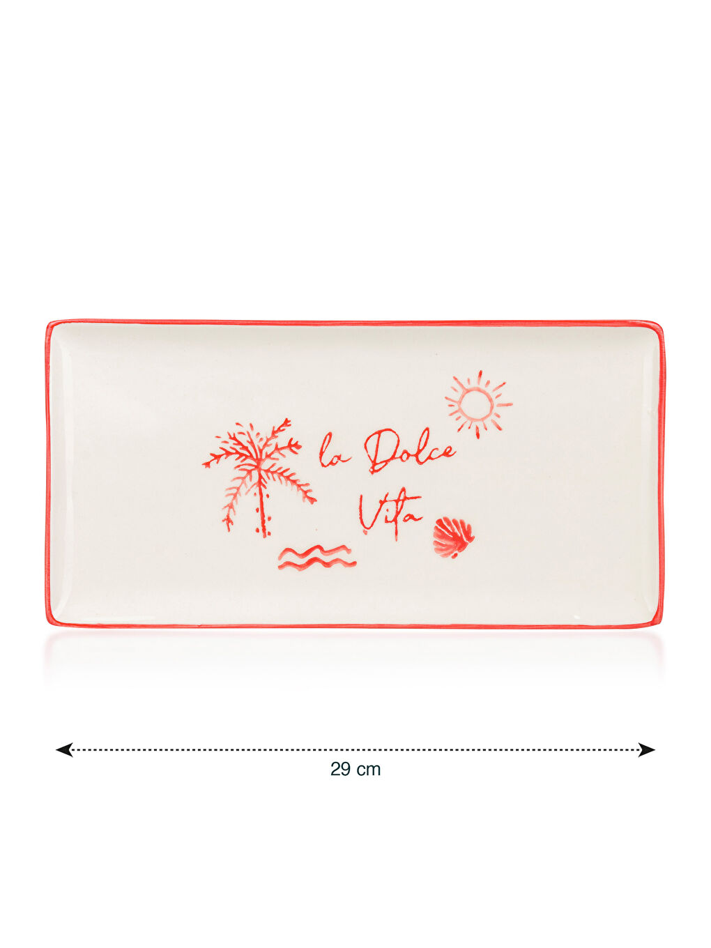 Ekru Baskılı Seramik Kayık Tabak 29 cm-1