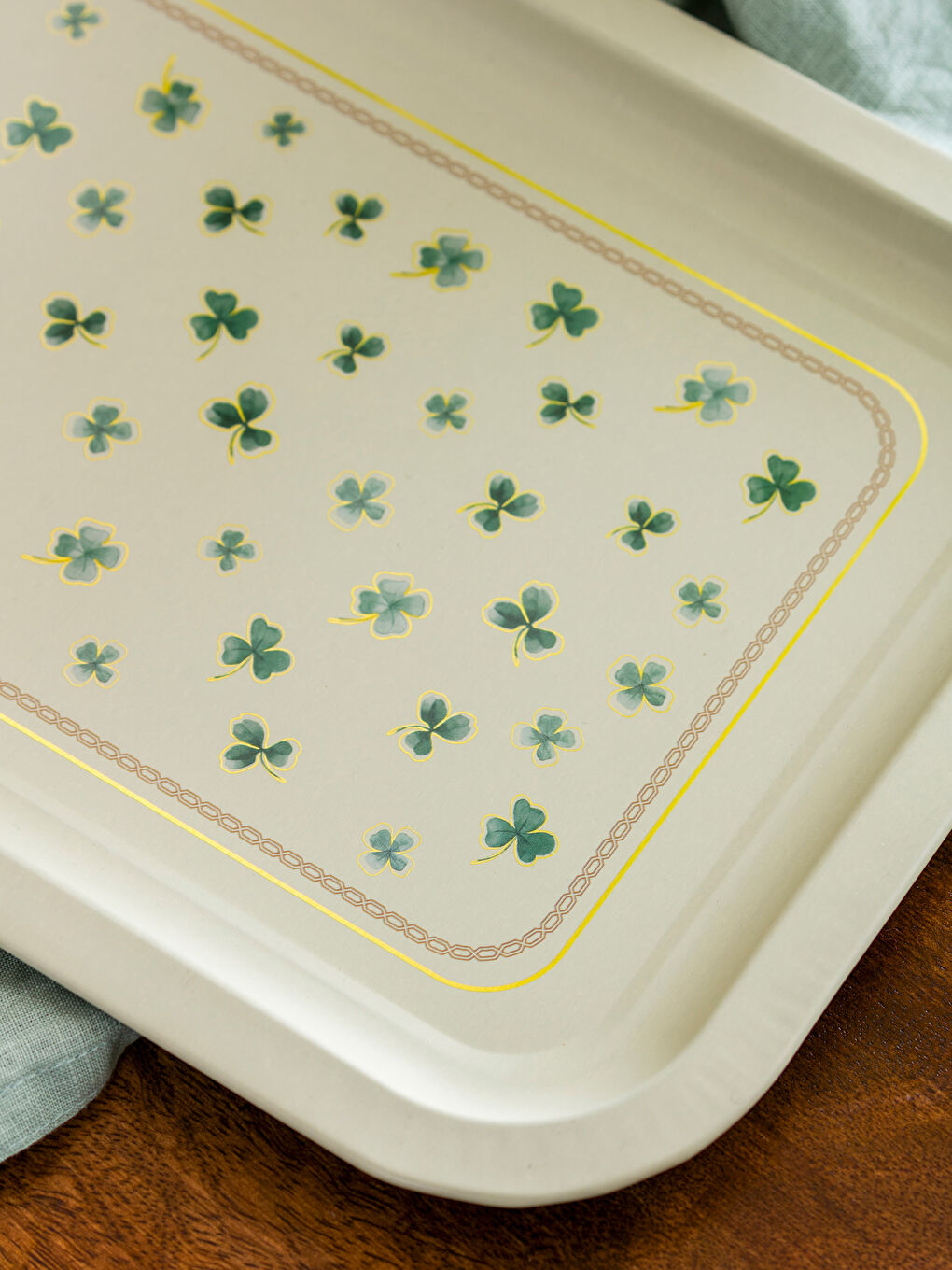 Yeşil Çiçek Baskılı Metal Tepsi 34 cm-2