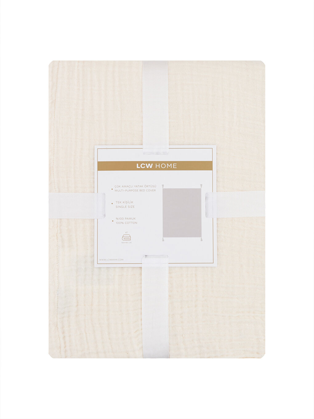 Bej Püsküllü Tek Kişilik Yatak Örtüsü 165x185 cm-3