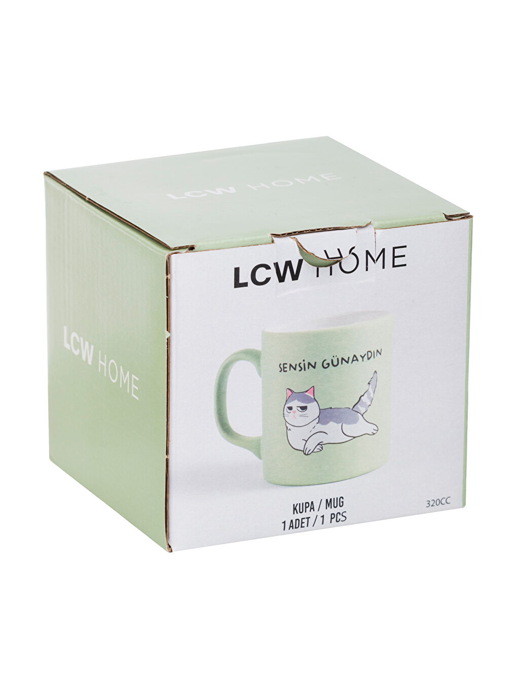 Yeşil Kedi Baskılı Seramik Kupa 320 ml-3