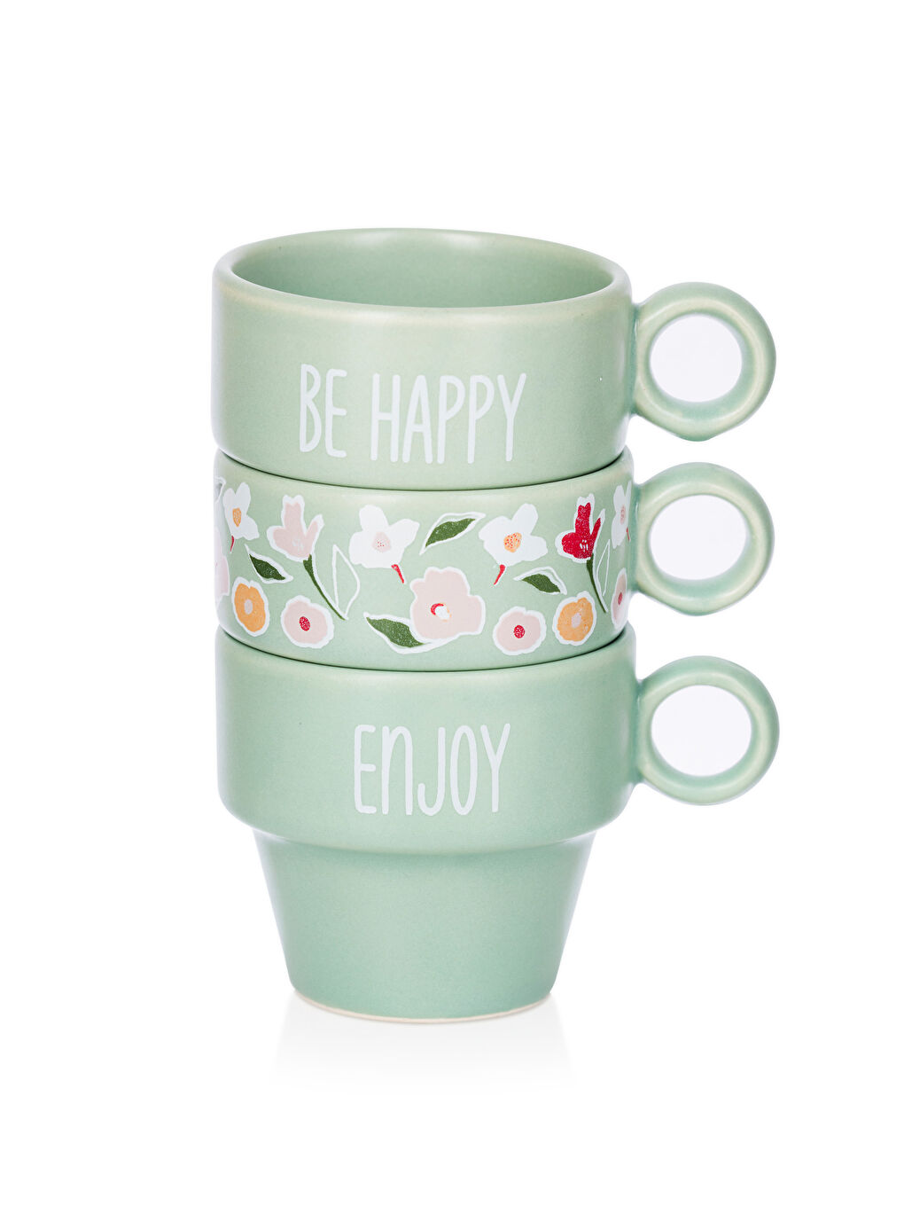 Yeşil Çiçek Baskılı 3 Kişilik Seramik Kahve Fincanı 180 ml-4