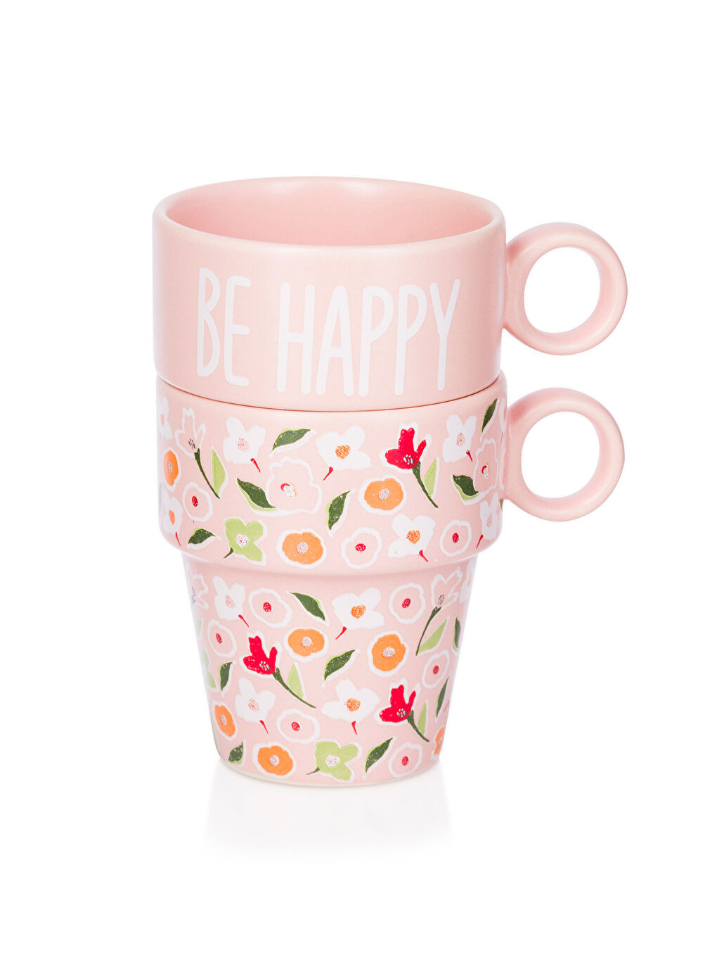 Pembe Çiçek Baskılı Seramik Kupa Seti 2'li-4