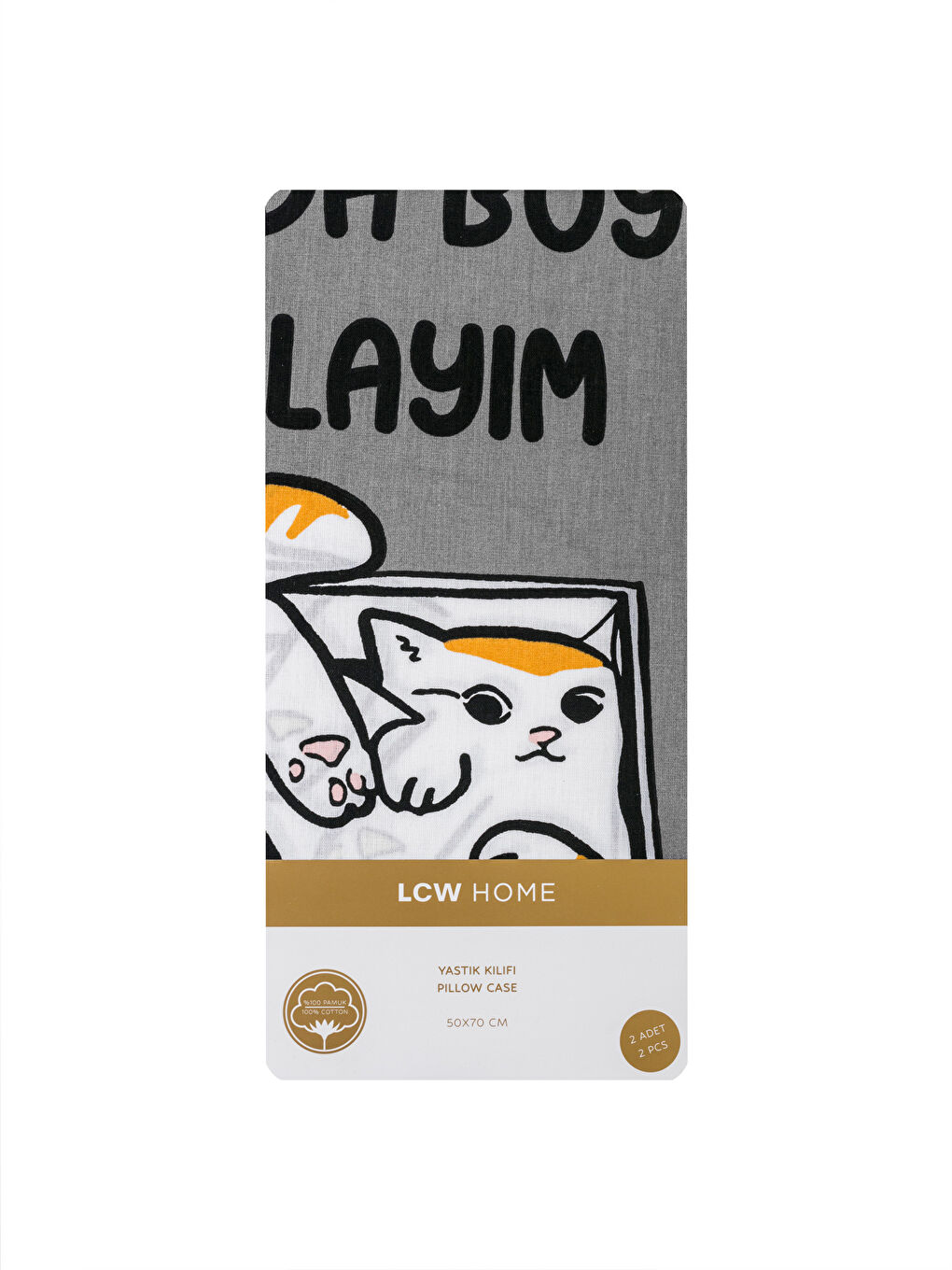 LCW HOME Gri Baskılı Kedi Baskılı Yastık Kılıfı 2'li 50x70 Cm - 3