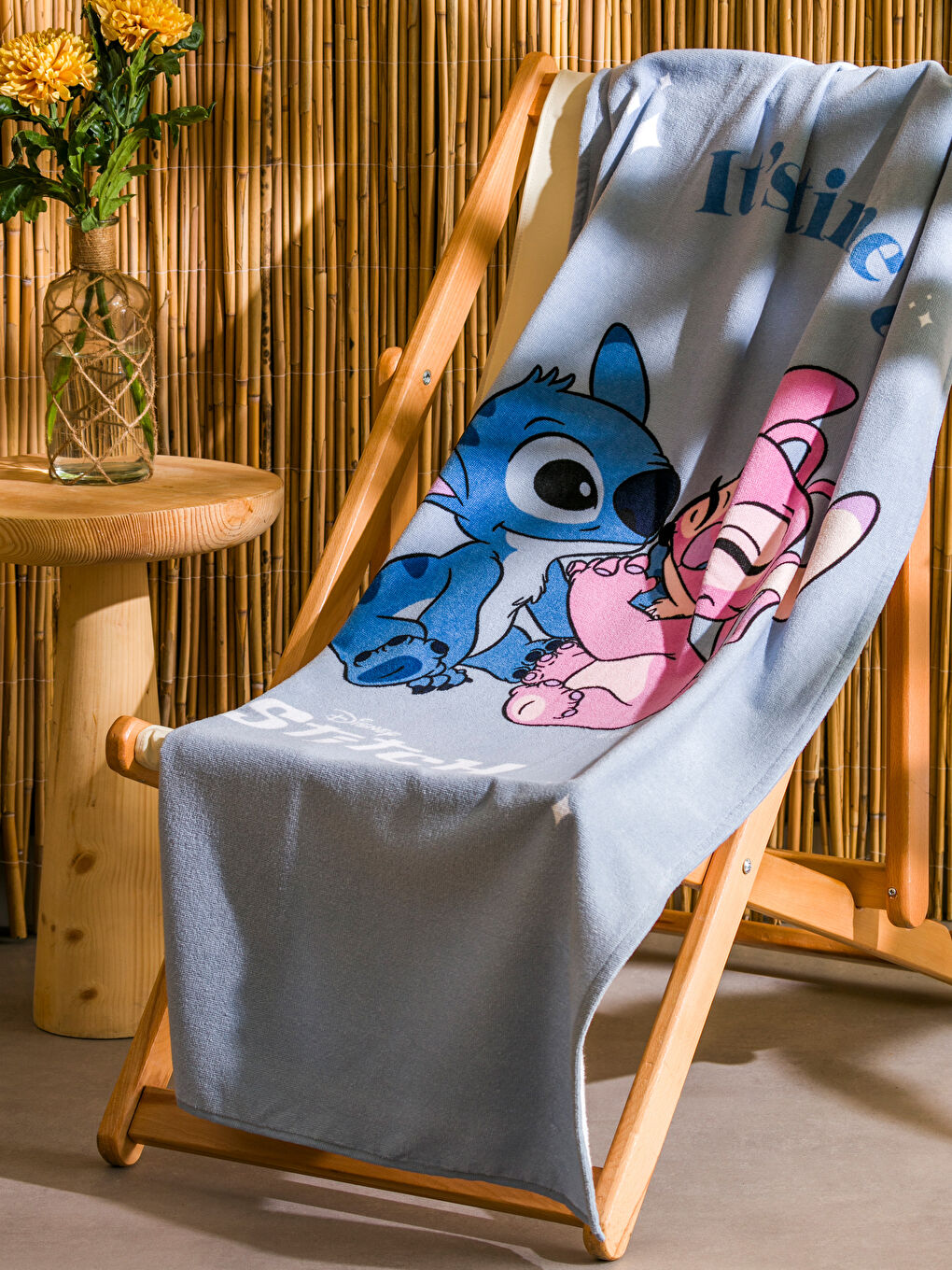 LCW HOME Açık Mavi Lilo ve Stitch Baskılı Kadın Plaj Havlusu 70x140 Cm