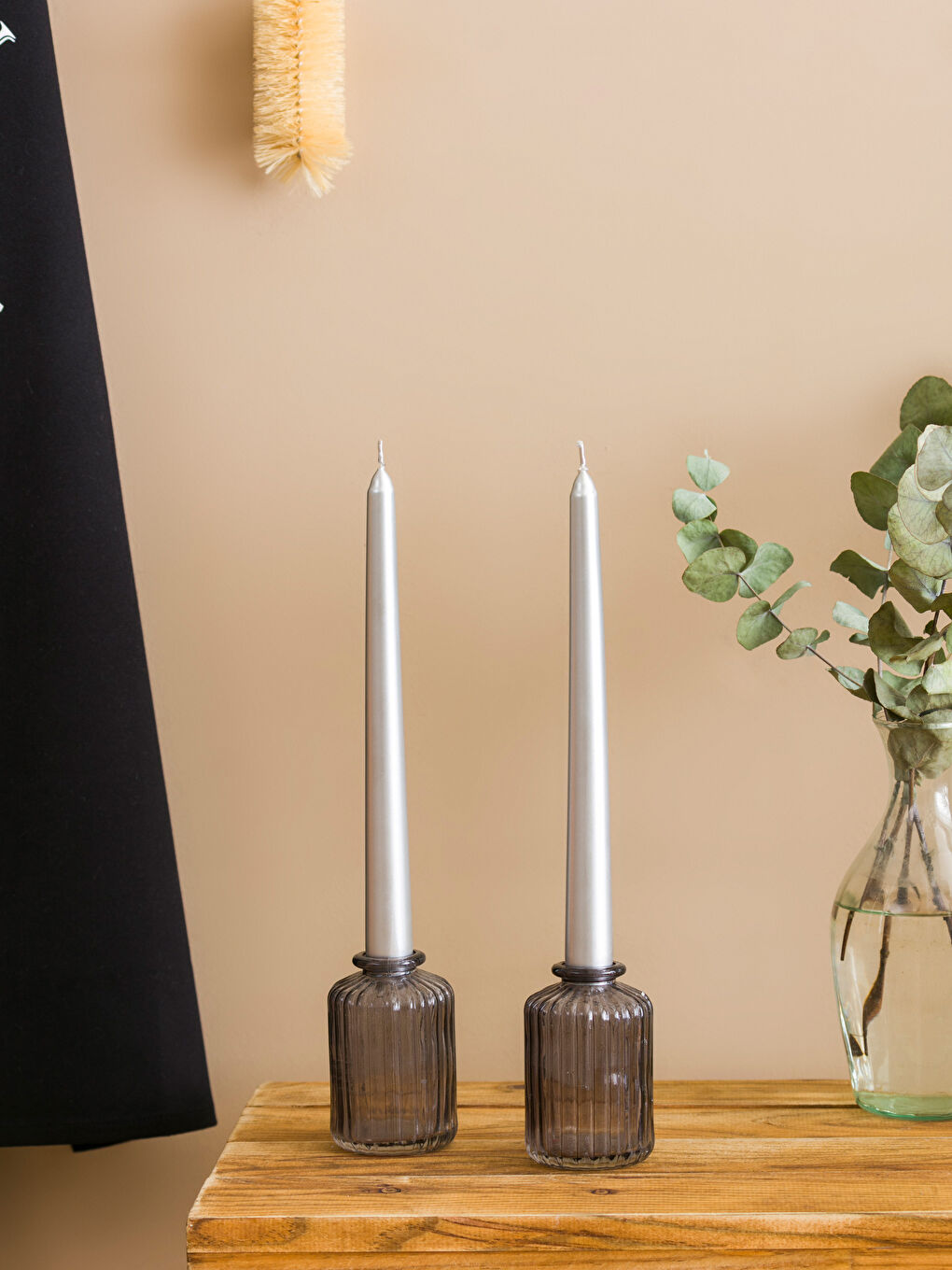 Gri Dekoratif Şamdan Mum 2'li-1
