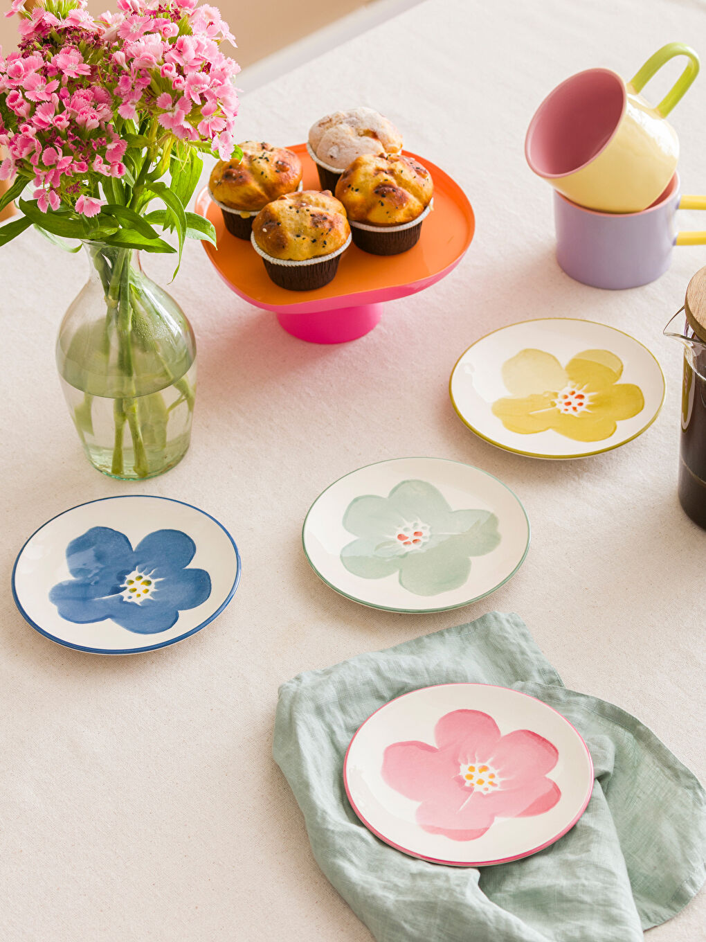 Karışık Çiçek Baskılı Seramik Pasta Tabağı 4'lü 16 cm